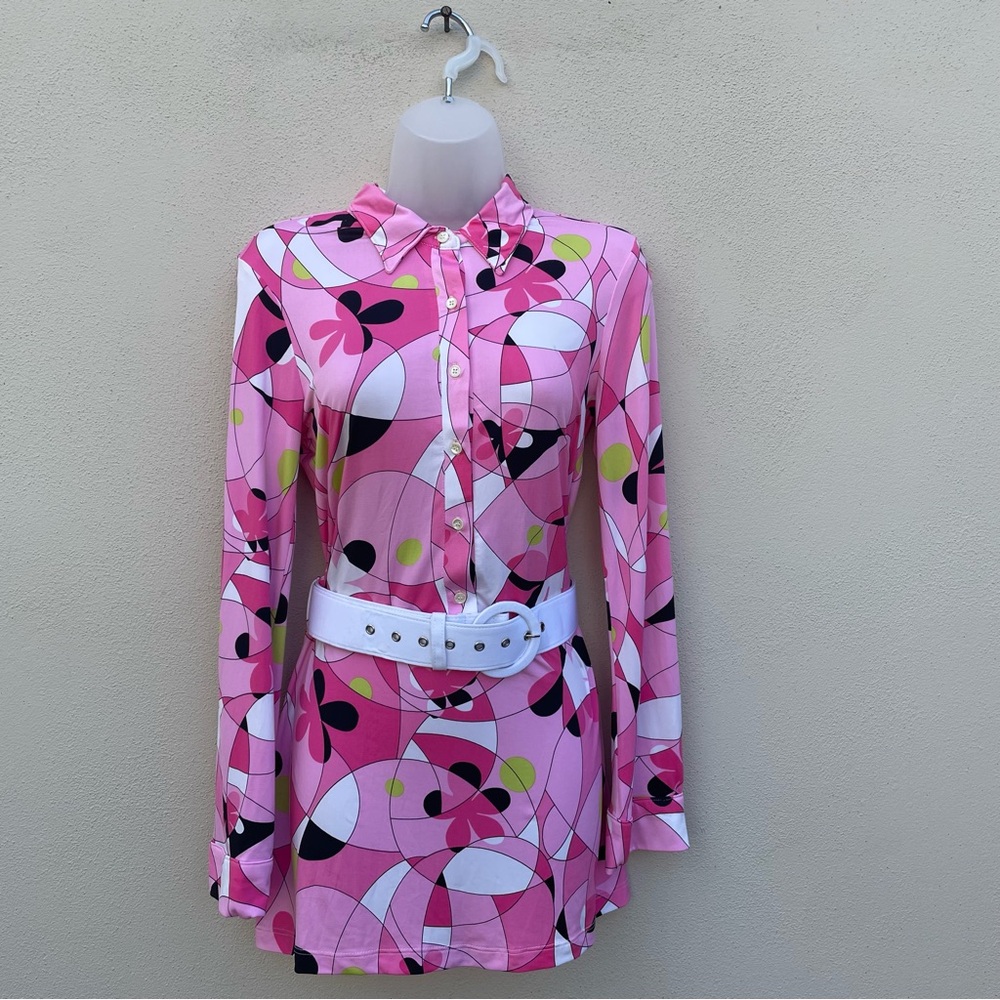 Pink 70’s Retro Pattern Halloween Costume Dress With Belt